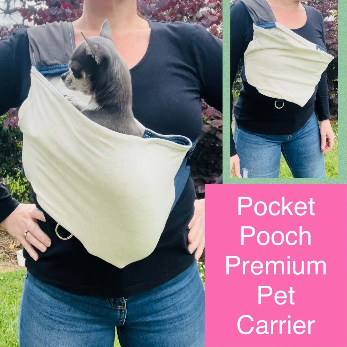 Chihuahua Sling Carrier Pocket Pooch- Ultimate Stylish Comfy Solution.