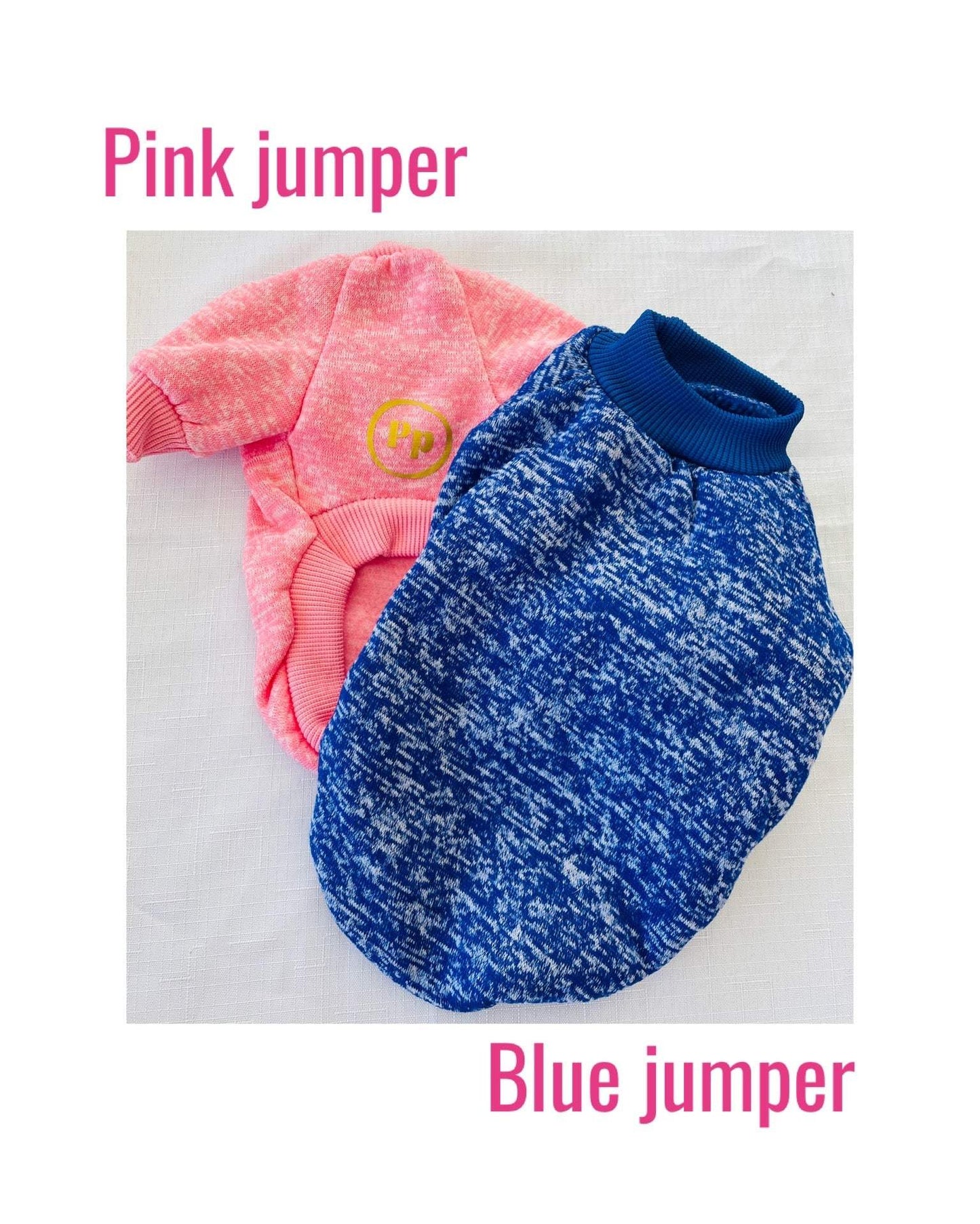 Small dog sweater in pink and blue, soft breathable fabric for comfort and style