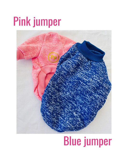 Small dog sweater in pink and blue, soft breathable fabric for comfort and style