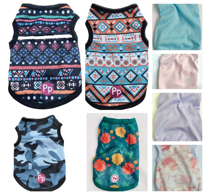 Colorful patterned Chihuahua puppy sun shirts made from lightweight breathable fabric for summer protection and comfort