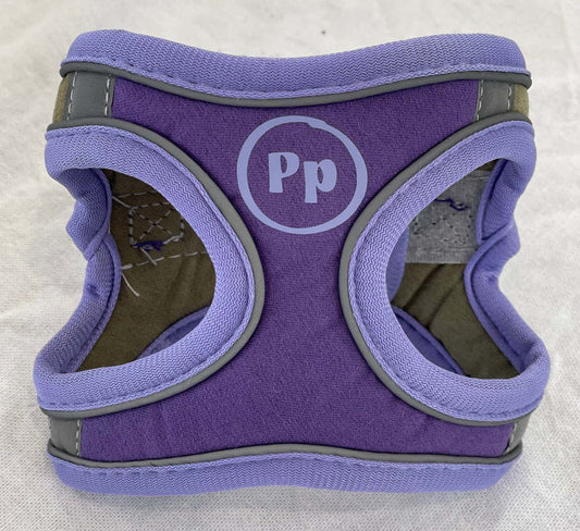 Purple lightweight step-in chihuahua harness designed for tiny puppies with secure fastenings and soft material