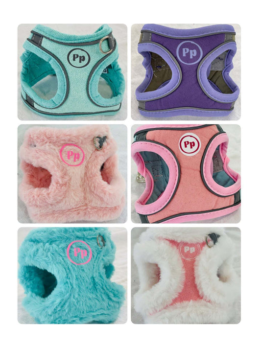 XXXS dog harness and leash sets for tiny puppies in various colors and styles.